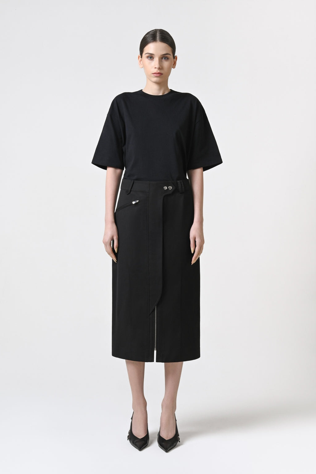 Zip-Detail Midi Skirt