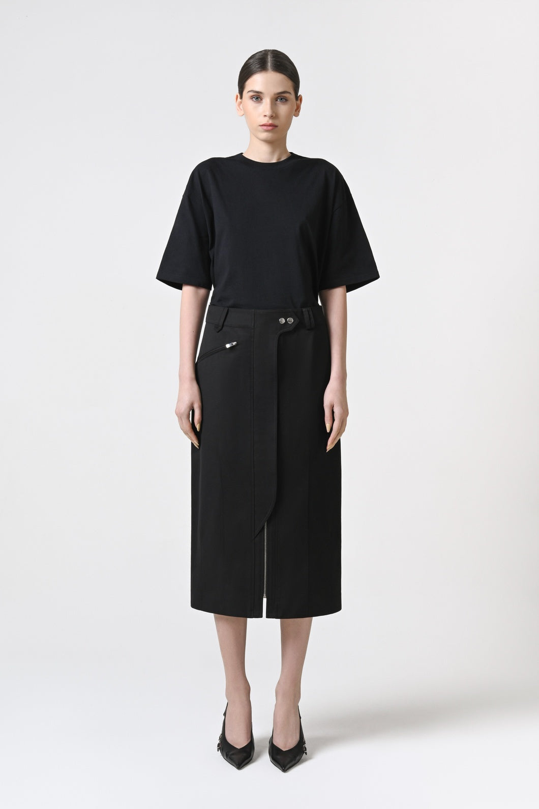 Zip-Detail Midi Skirt