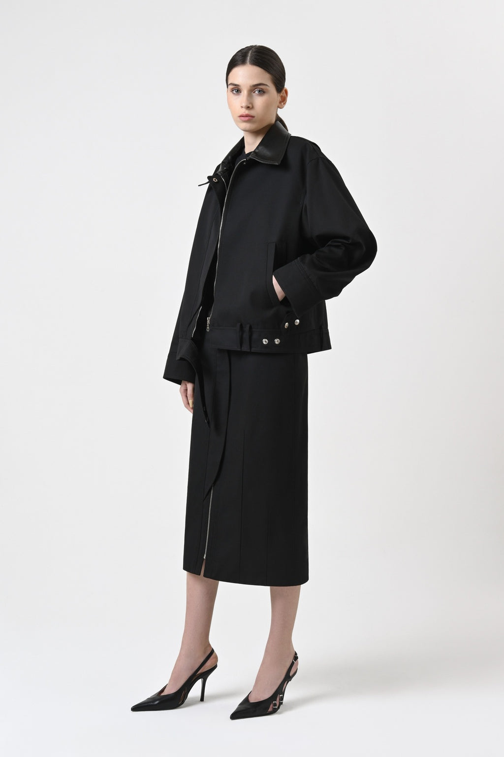 Zip-Detail Midi Skirt