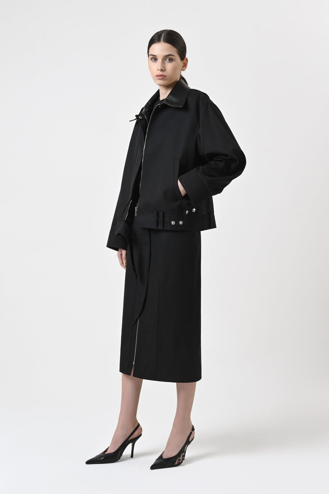 Zip-Detail Midi Skirt