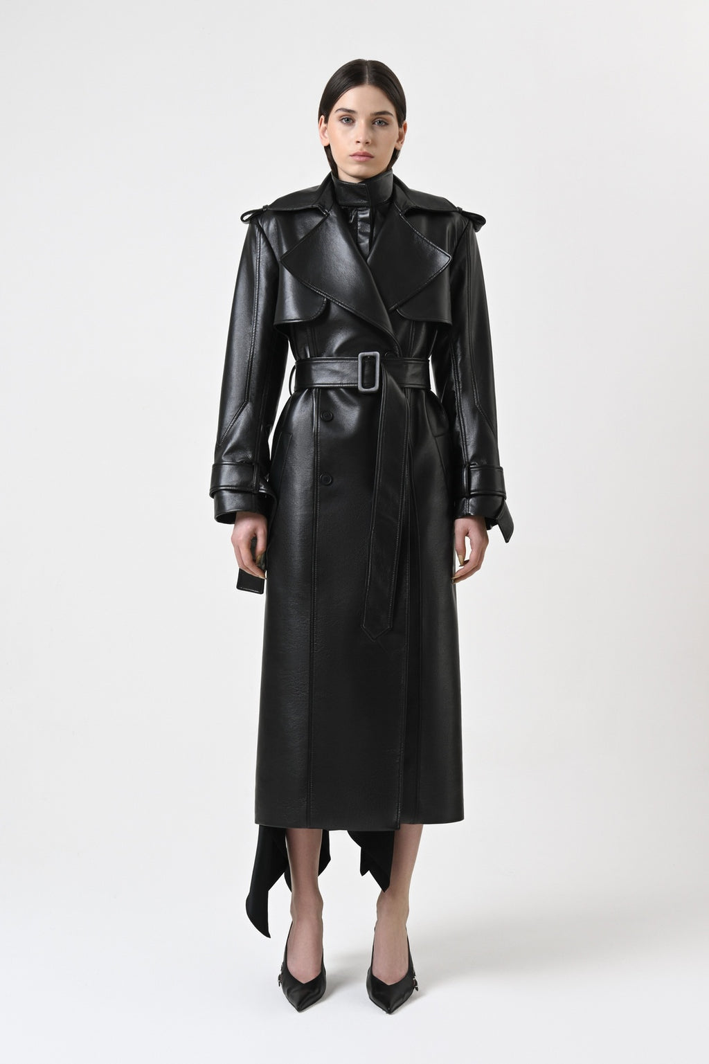 Double-Breasted Leather Trench Coat