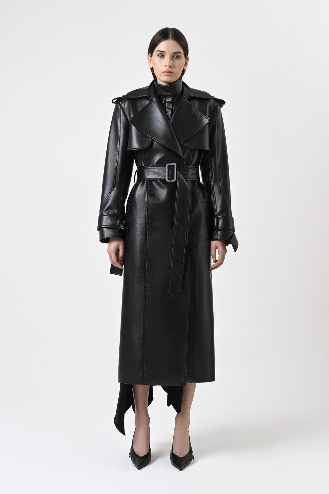 Double-Breasted Leather Trench Coat