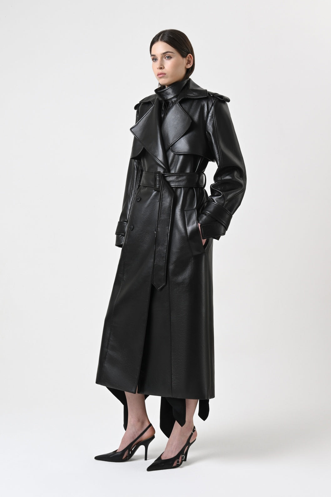 Double-Breasted Leather Trench Coat